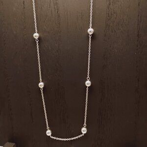 Chaps 34-36 inch Silver Tone Beaded Chain Necklace Long Layering Jewelry